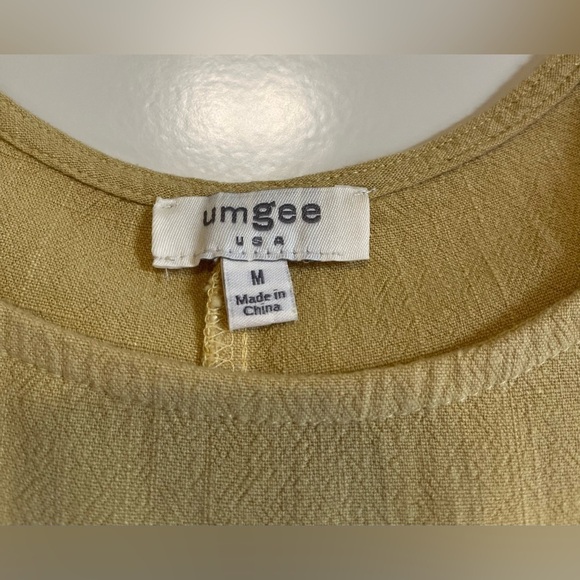 Umgee Top Womens M Yellow Flowy Linen Blend Layered Raw Hem Sleeve Coastal Boho - Picture 3 of 9